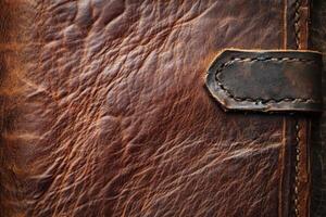 Close up of a brown leather journal with clasp detail photo