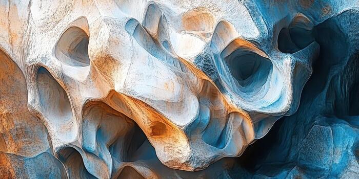 Abstract rendition of eroded rock formations with cavernous openings photo