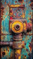 Heavily rusted pipes and machinery show vivid signs of aging photo