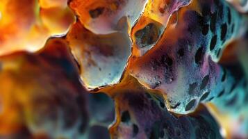 Abstract close up reveals porous iridescent textured organic form photo