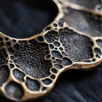 Intricate gold and dark textured surface with organic pore structure photo