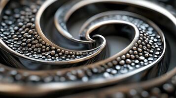 Silver spiral structure with texture detail shown in close up photo