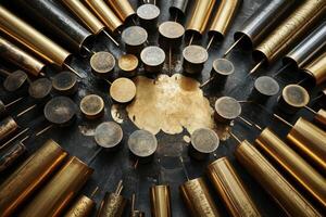 Abstract pattern featuring metallic cylinders and circular shapes photo