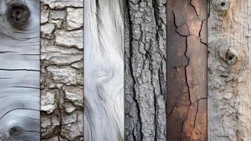 Vertical panels displaying diverse wood textures and patterns photo