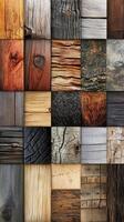 Varied wood textures and grains presented in a grid pattern photo