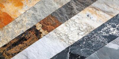 Diagonal bands of varied stone slabs with natural textures photo