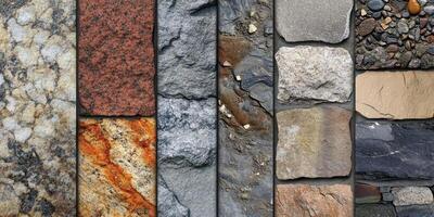 Collection of different colored and textured stone and rock materials photo