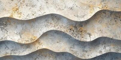 Textured stone wall features undulating horizontal curves with shadows photo