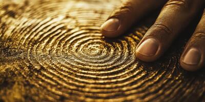 Fingerprints on gold surface showing concentric circles and texture photo