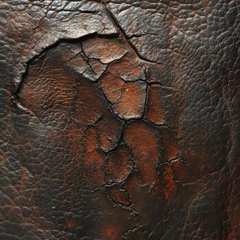 Close up view of distressed worn brown leather surface photo