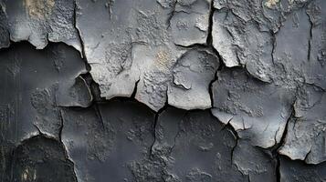 Black and gray paint is peeling and cracking on surface photo