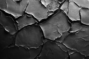 Black cracked surface with peeling paint and deep fissures photo