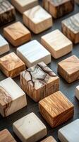 An assortment of wooden blocks with different grain patterns photo
