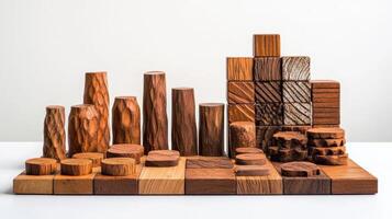 Wooden blocks and cylindrical pieces are artistically arranged on surface photo