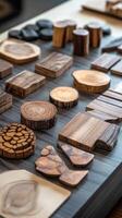 Varied collection of wooden blocks and objects displayed creatively photo