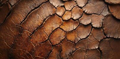 Dry cracked earth background shows drought conditions and parched land photo