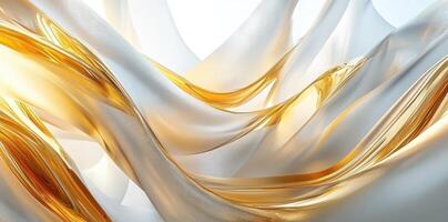 Abstract flowing ribbons of white and gold weave together seamlessly photo