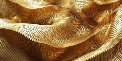 Abstract flowing golden fabric waves create a luxurious background photo