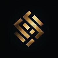 Golden geometric abstract design with a textured surface on black photo