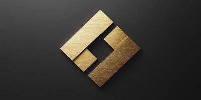 Golden geometric logo design on a dark gray background photo