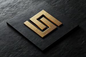 Golden monogram design on a dark textured stone background photo