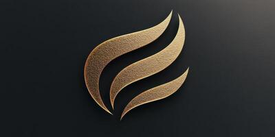 Golden emblem composed of three curved lines on black background photo