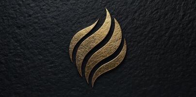 Golden flame emblem on a dark textured background photo