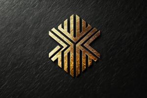 Golden emblem with angular lines on a dark background photo