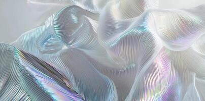 Iridescent textured fabric drapes and folds in a soft light photo