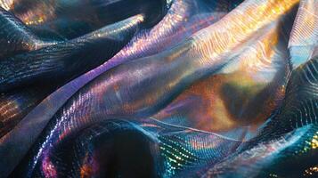 Iridescent fabric shimmers with a stunning array of colors photo