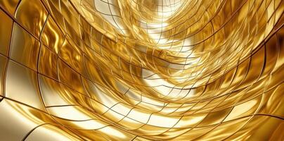 Abstract golden metallic structure with undulating waves and glossy surfaces photo