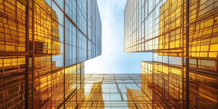 alto edificios son visto desde abajo creando un urbano cañón foto