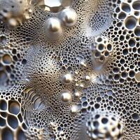 Silver geometric arrangement with spheres and honeycomb like pattern photo