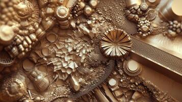 Intricate golden abstract composition of organic shapes and textures photo