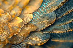 Abstract close up of scales with textures and color gradients photo