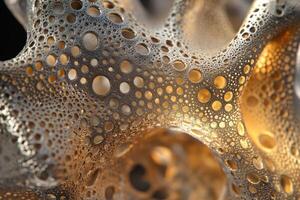 Intricate porous material showing many different sized round holes photo