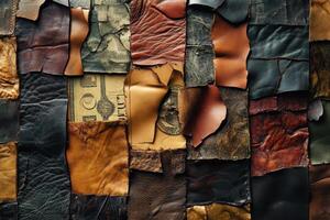 Patchwork collage of leather scraps with hints of currency photo