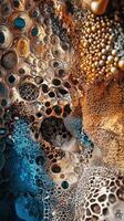 An abstract depiction of clustered spherical forms with intricate holes photo