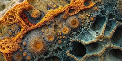 Intricate fractal pattern featuring orange and blue cellular structures photo