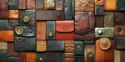 Assortment of leather pieces with varying textures and styles photo