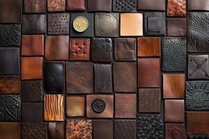 Textured leather squares arranged in an interesting mosaic pattern photo