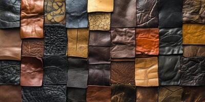 Assorted leather swatches arranged in a grid pattern photo