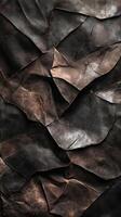Dark brown wrinkled leather pieces form scale like patterns photo