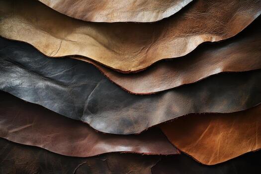 Stacked leather pieces create a textured and undulating surface photo