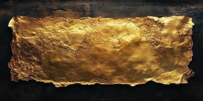 Horizontal golden rectangular plaque on a dark textured background photo