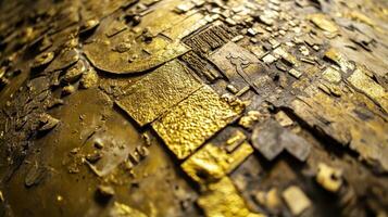 Golden surface adorned with various geometric shapes and figures photo