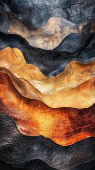 Abstract layered textures of colored leather create a wavy landscape photo