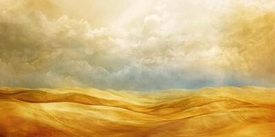 Golden rolling hills meet cloudy skies in a serene landscape photo