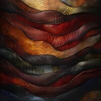 Wavy layers of various colored leathers create an abstract texture photo