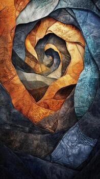 Abstract spiral of layered leather in varying earthy colors photo